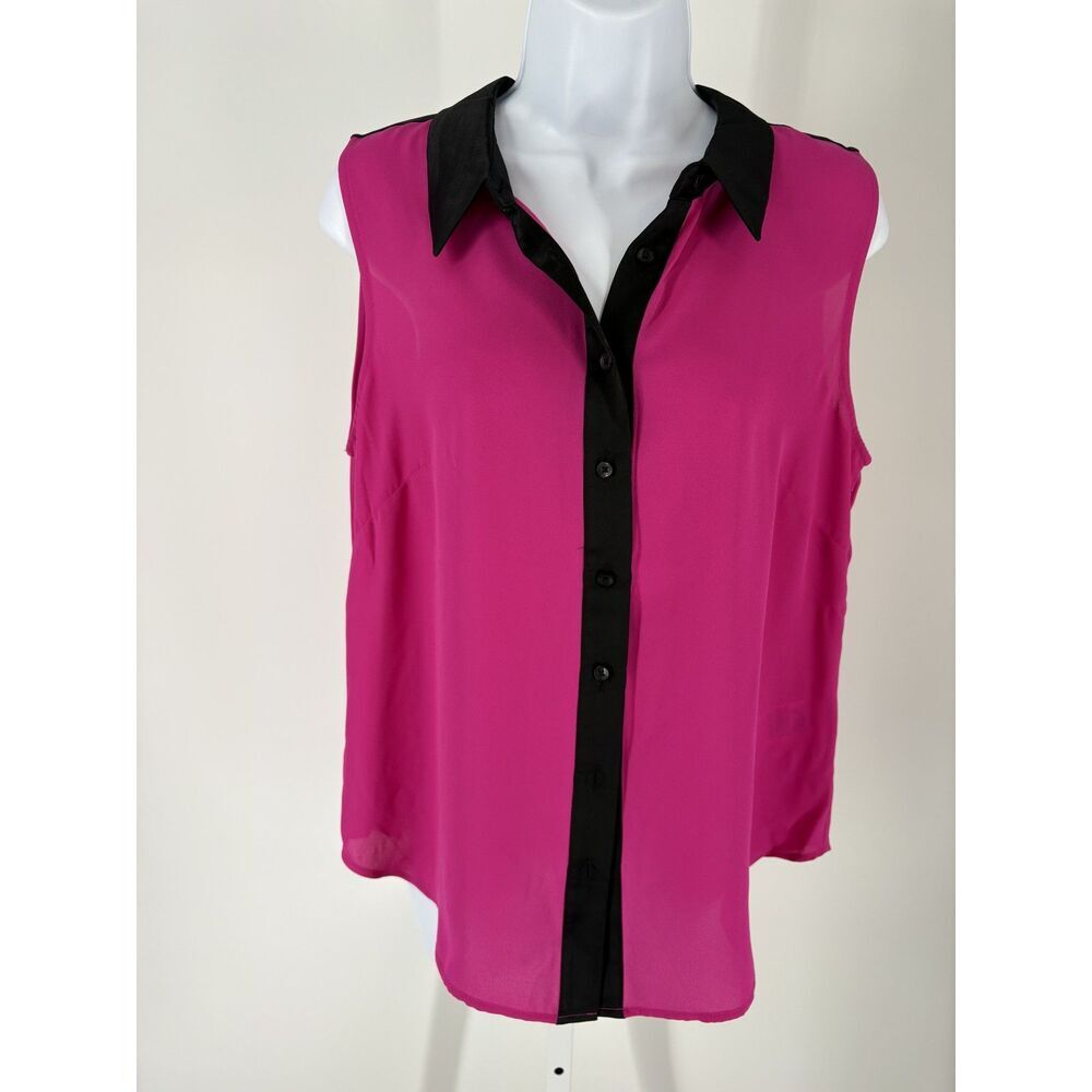 DKNY Pink & Black Sleeveless Button Down Blouse Colorblock Top